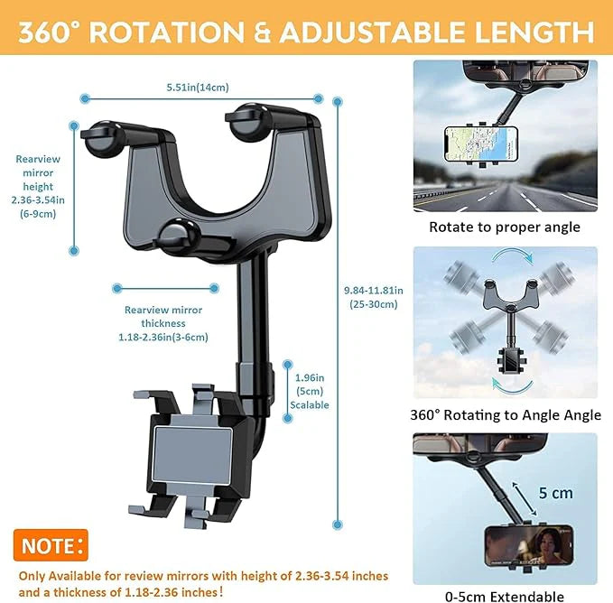 360°Rotatable Rearview Mirror Phone Holder For Car