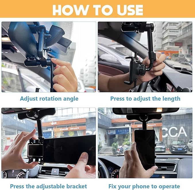 360°Rotatable Rearview Mirror Phone Holder For Car