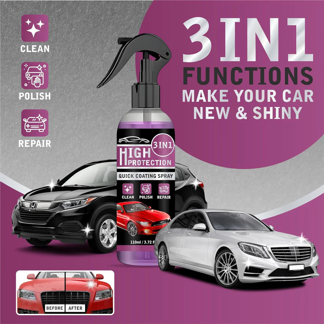 Hydrophobic Ceramic Coating Spray for Car, Bike & Scooter - BUY 1 GET 2 FREE